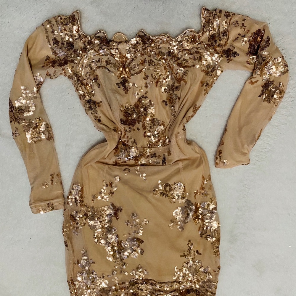 Off the shoulder rose gold dress (Worn Once)
